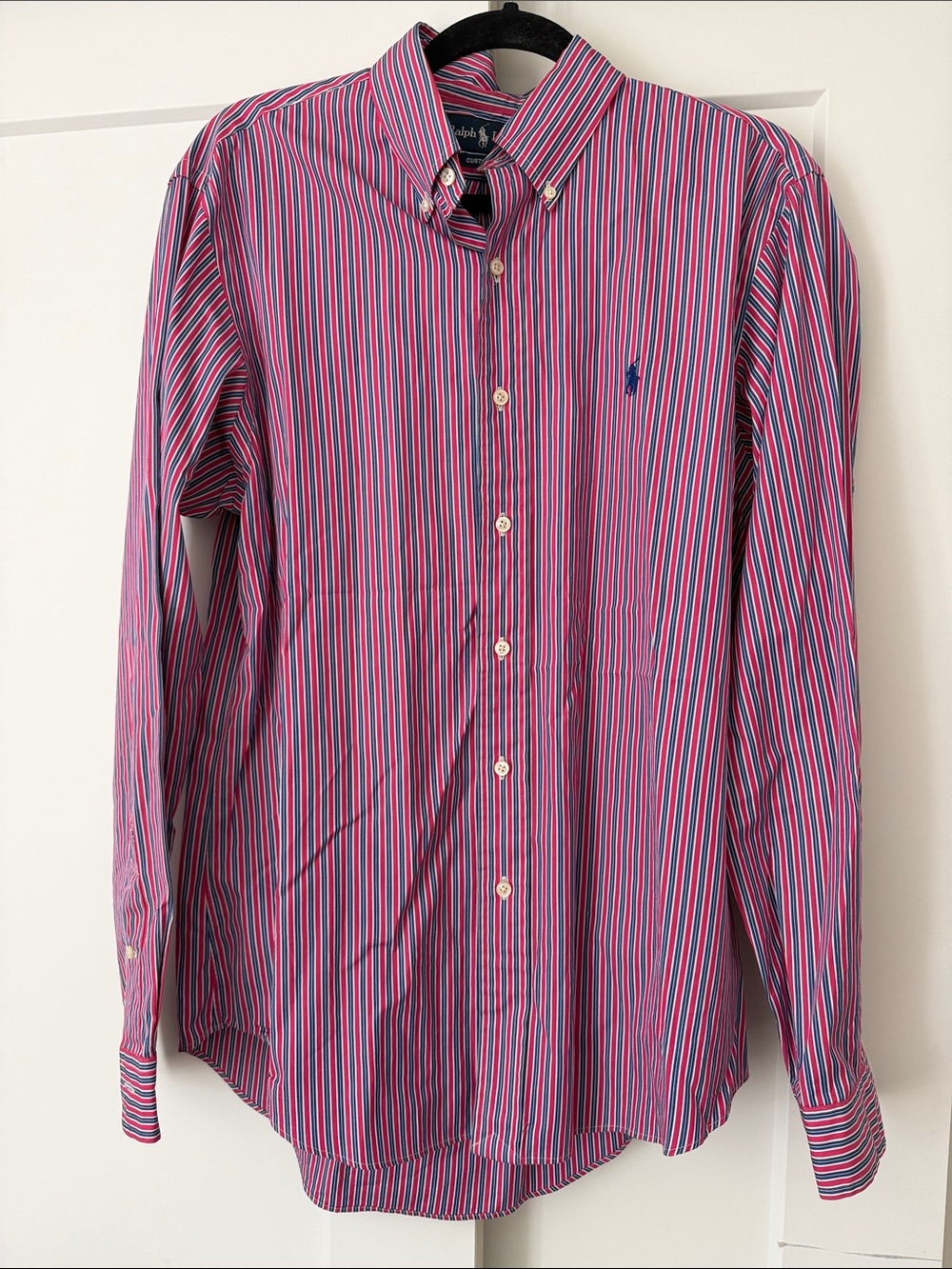 Ralph Lauren Pink and Blue Striped Button-Down Shirt Sz L